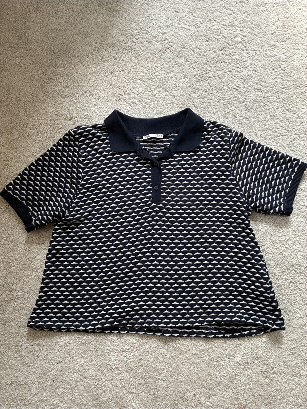 Zara Navy and White Geometric Polo Top - Kids